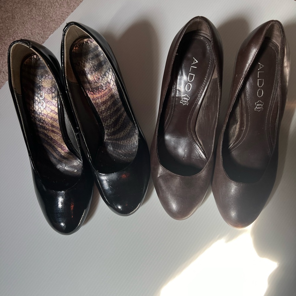 Aldo shoes 👠 beautiful patent black and leather chocolate brown.
